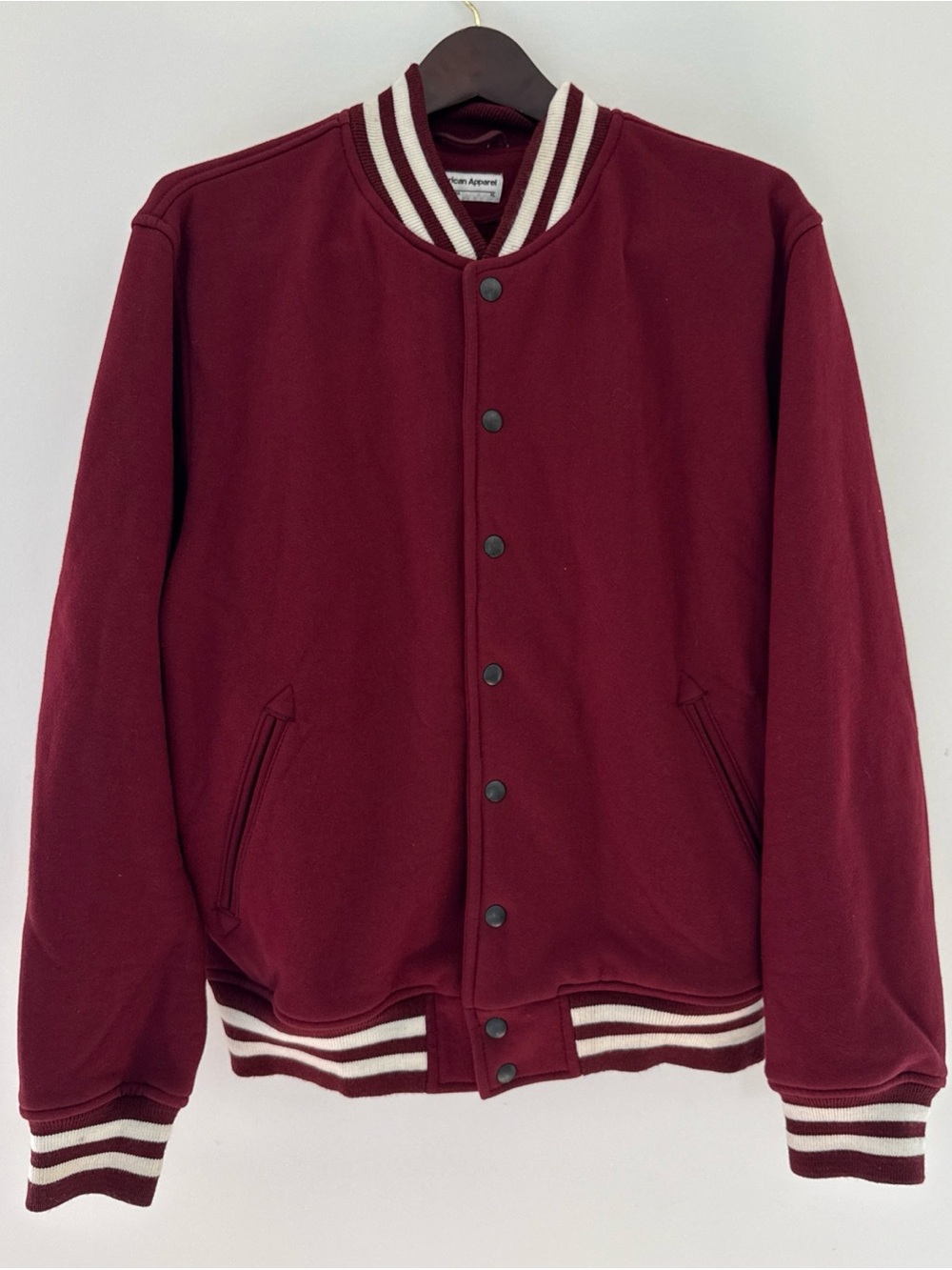 American Apparel Heavy Terry Club Varsity Jacket Maroon Burgundy Striped XL USA